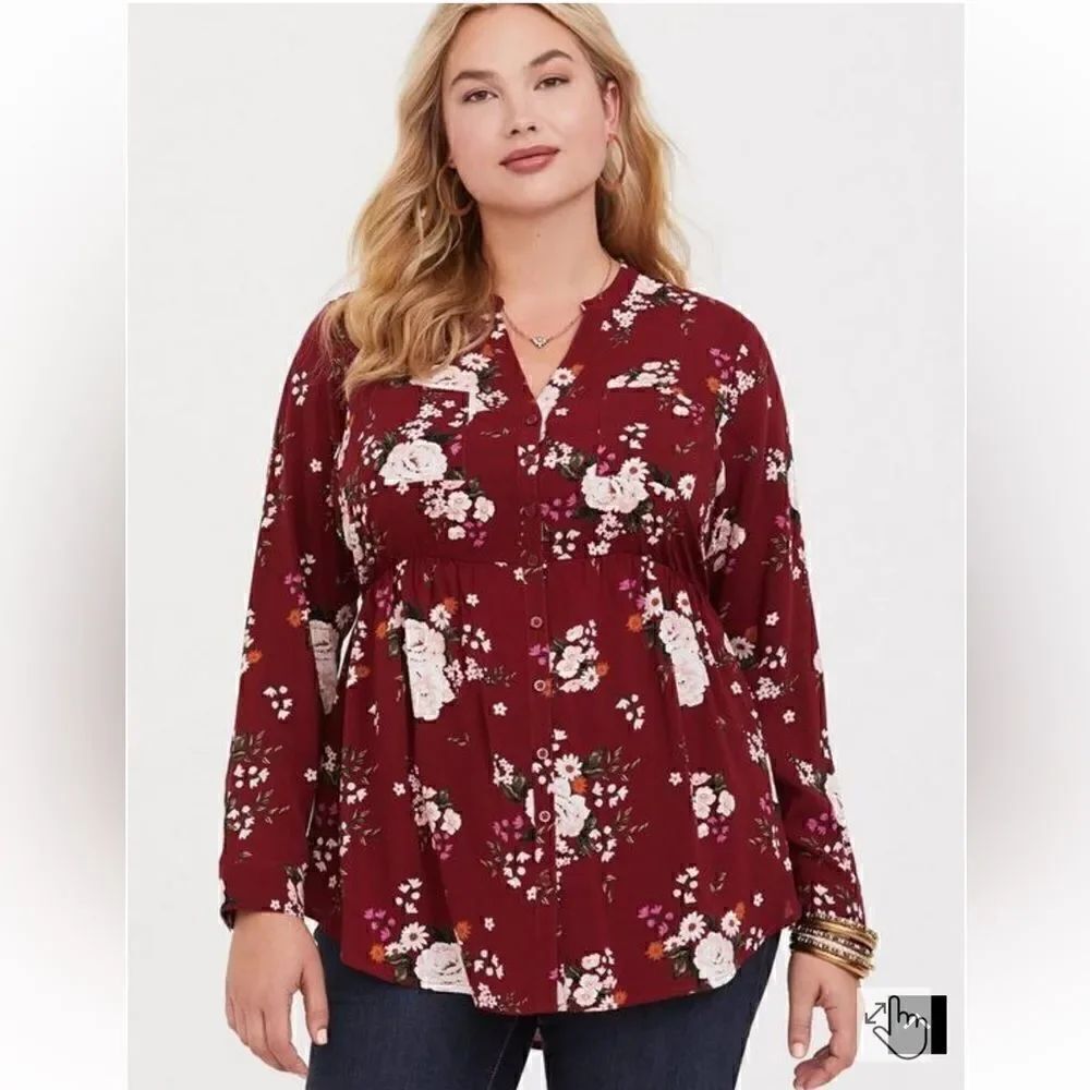 Torrid Emma Babydoll Challis Button Front Tunic Floral Print Size 00